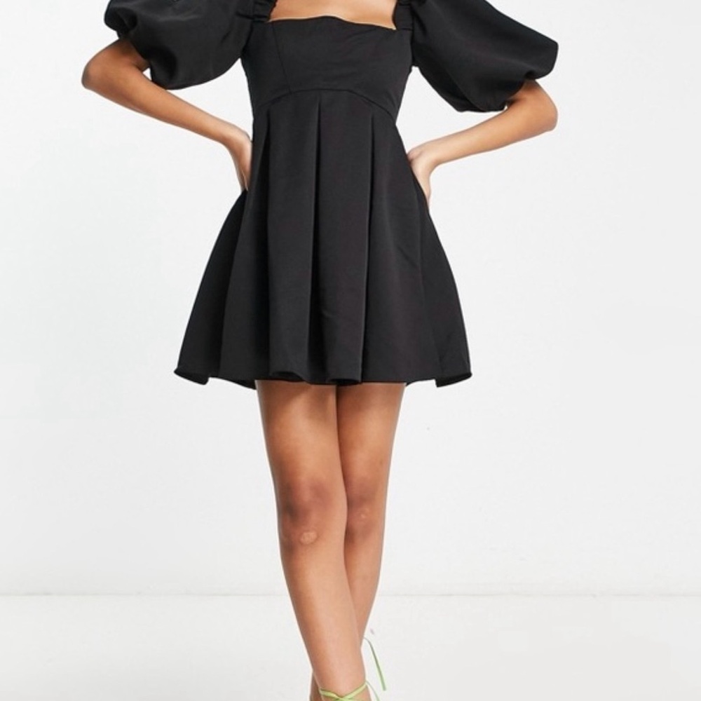 ASOS Black Puff Sleeve Mini Dress